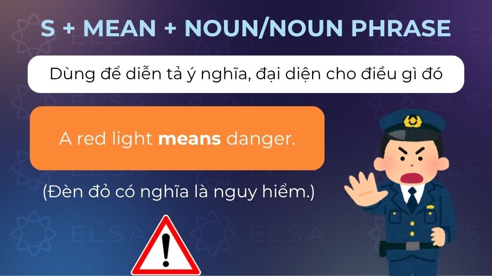 Câu ví dụ của cấu trúc S + mean + Noun/Noun phrase