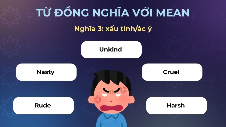 Các từ đồng nghĩa với mean với nghĩ là xấu tính/ác ý