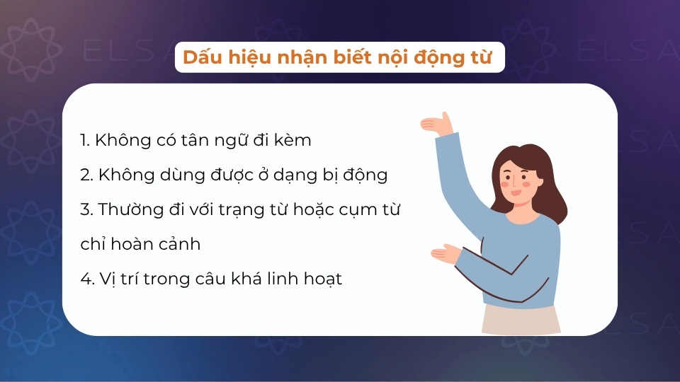 Dấu hiệu nhận biết của nội động từ trong câu