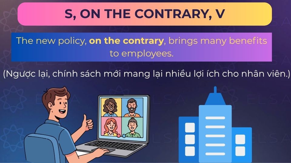 Câu ví dụ cấu trúc on the contrary ở giữa câu