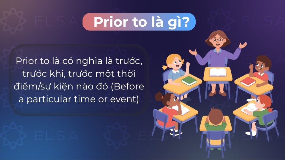 Prior to là giới từ trang trọng, nghĩa là trước khi, đứng trước danh từ hoặc V-ing Prior to là giới từ trang trọng, nghĩa là trước khi, đứng trước danh từ hoặc V-ing