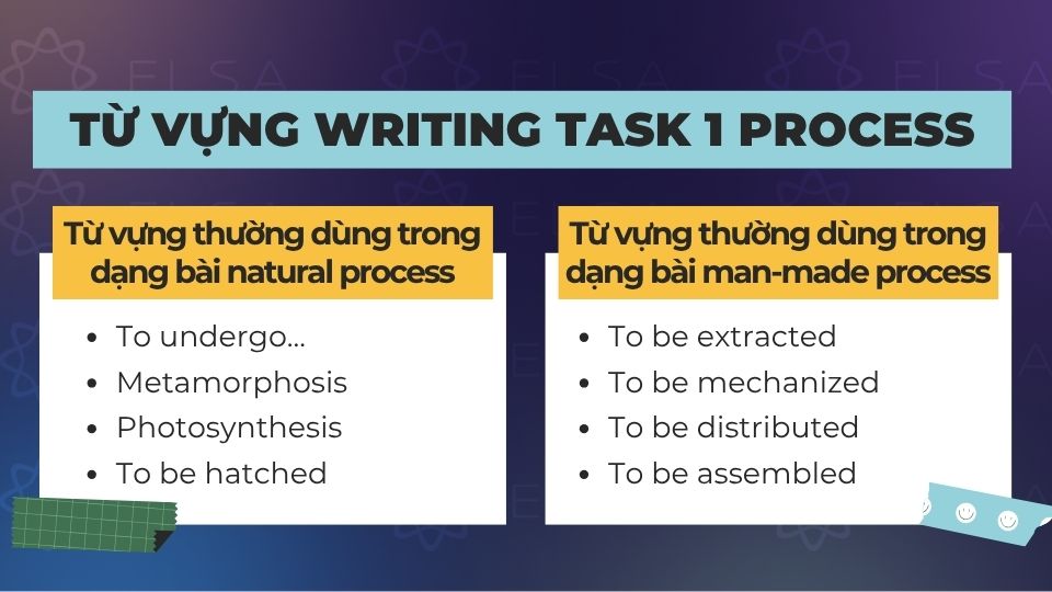 Các từ vựng thường dùng trong dạng bài natural process và man-made process