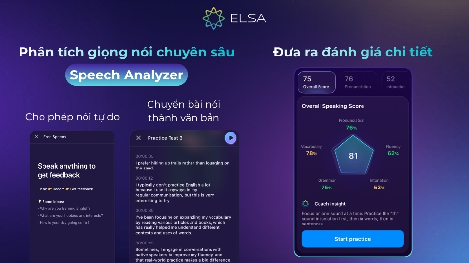 ELSA Speech Analyzer là tính năng phân tích giọng nói chuyên sâu trên ứng dụng ELSA Speak