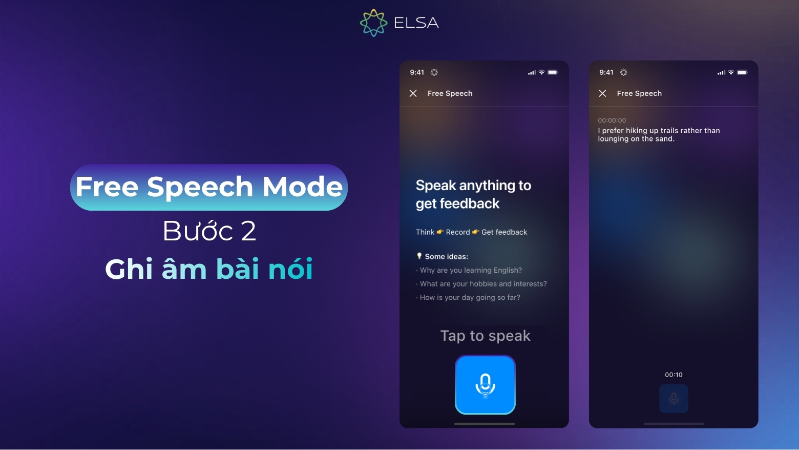Nhấn biểu tượng mic và bắt đầu ghi âm bài nói