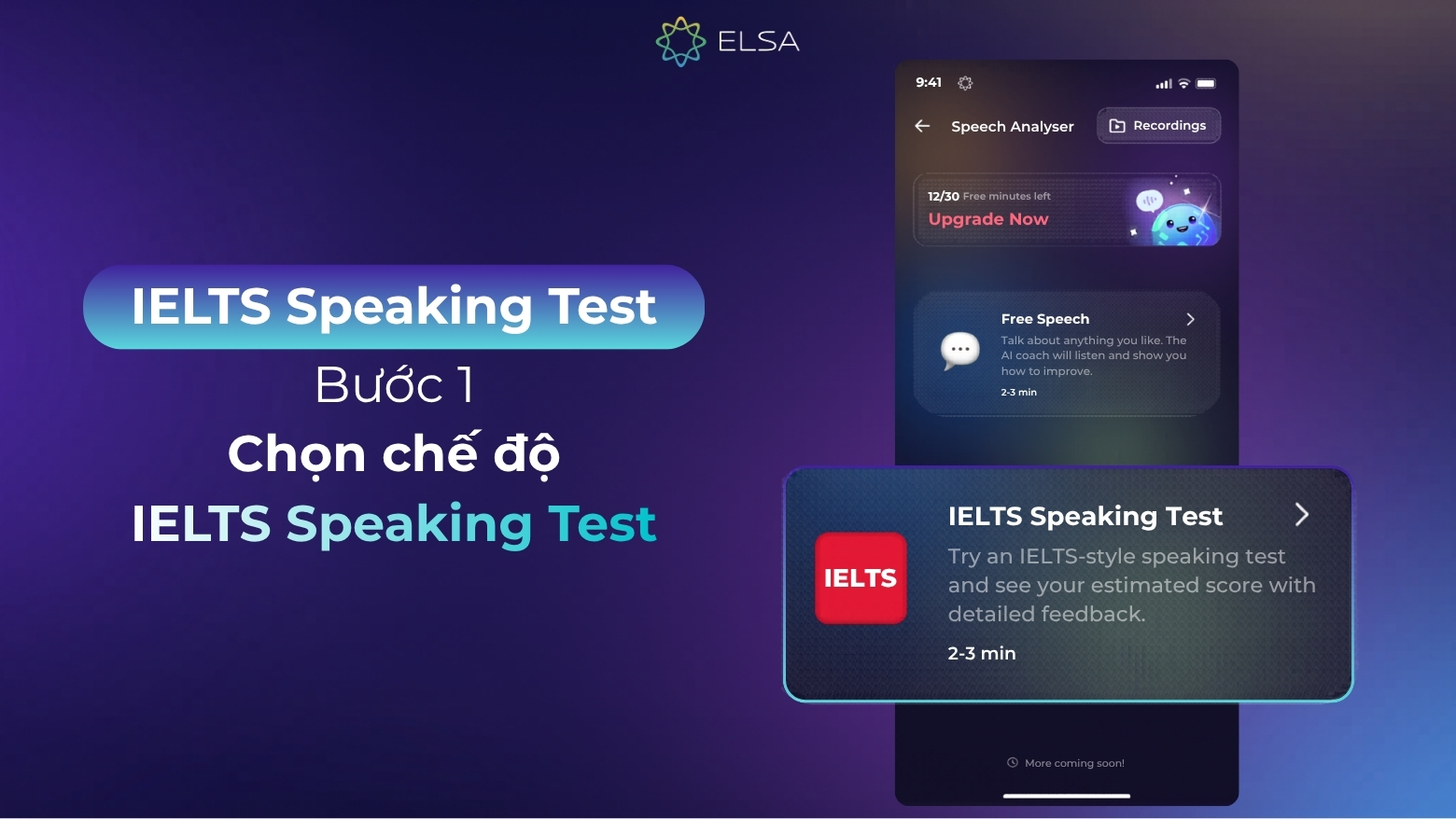 Chọn chế độ IELTS Speaking Test để bắt đầu trải nghiệm