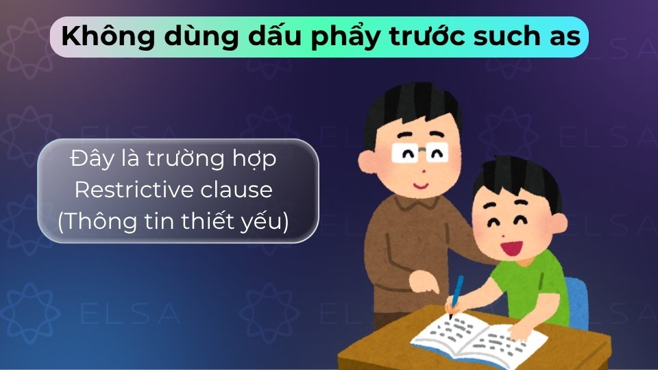 Không dùng dấu phẩy khi such as cung cấp thông tin thiết yếu để xác định danh từ trước