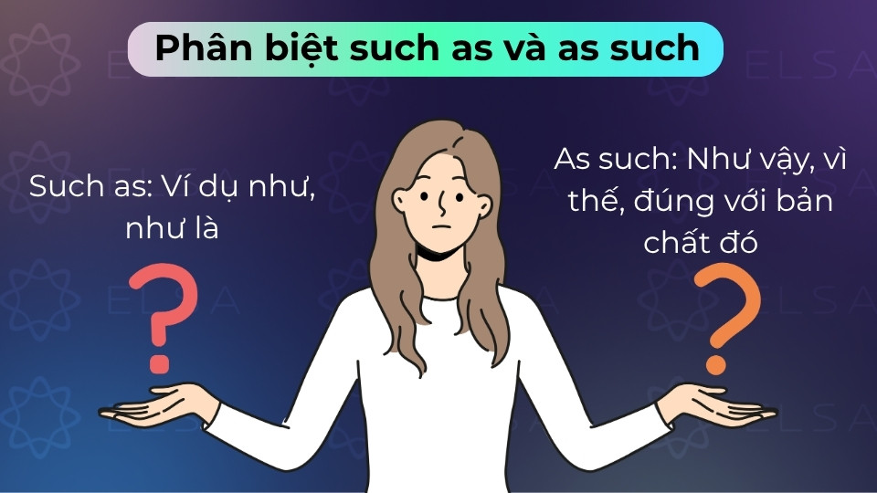 Such as dùng để liệt kê ví dụ, còn as such mang nghĩa với tư cách/bản chất là như vậy