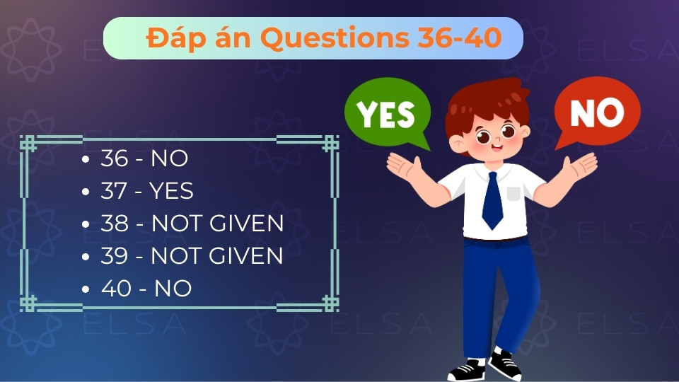 Bảng đáp án 36-40 giúp bạn xác định chính xác quan điểm tác giả và tránh bẫy Not Given