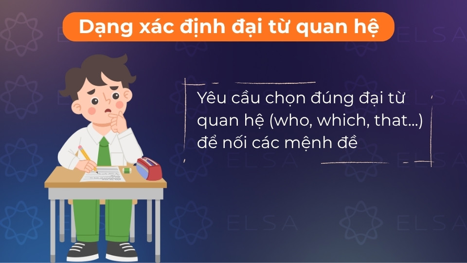 Dạng bài yêu cầu chọn đại từ (who, which, that…) để kết nối và bổ nghĩa cho danh từ