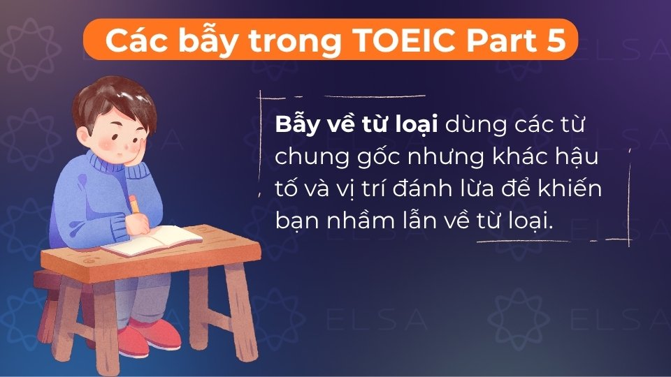 Đề dùng từ chung gốc khác hậu tố và vị trí đánh lừa để gây nhầm lẫn về từ loại