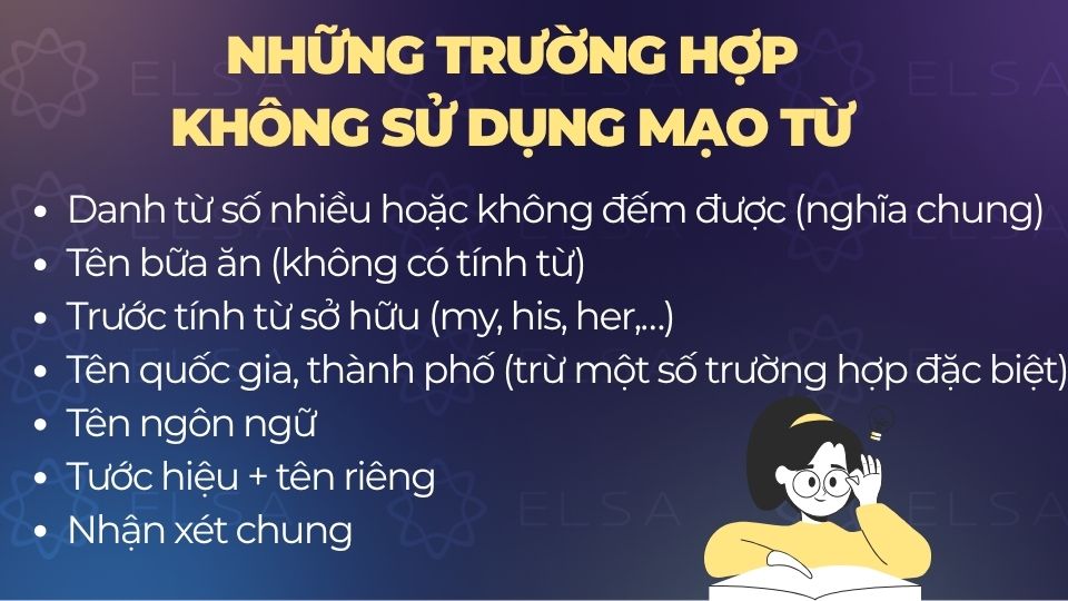 Một số trường hợp không sử dụng mạo từ 