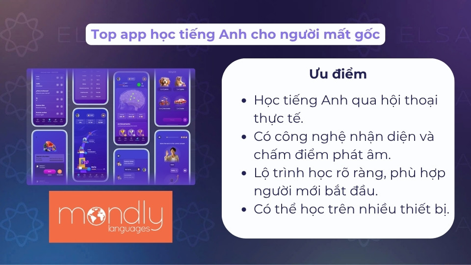 Ứng dụng Mondly có lộ trình học rõ ràng và có thể học được trên nhiều thiết bị