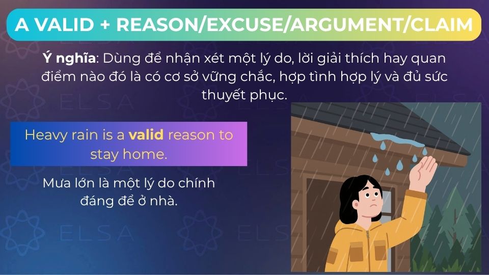 Câu ví dụ cấu trúc a valid + reason/excuse/argument/claim Câu ví dụ cấu trúc a valid + reason/excuse/argument/claim