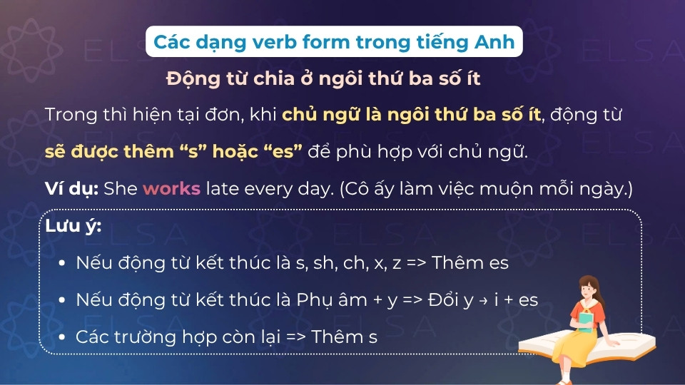 Các dạng verb form khi là động từ chia ở ngôi thứ ba số ít