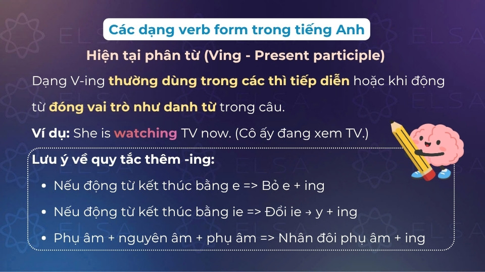 Các dạng verb form khi là hiện tại phân từ