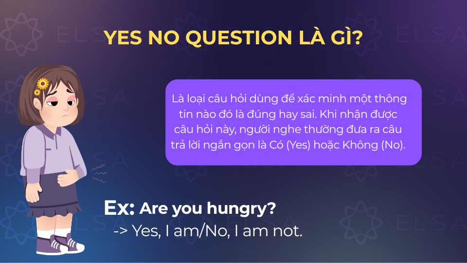 Yes no question là loại câu hỏi dùng để xác minh một thông tin nào đó là đúng hay sai
