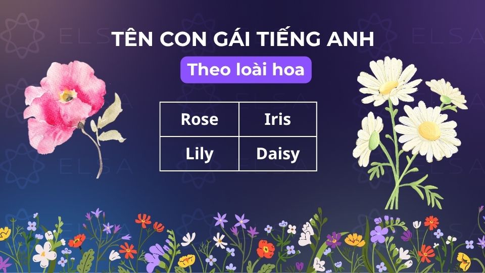 Tên tiếng Anh cho nữ tượng trưng cho các loài hoa