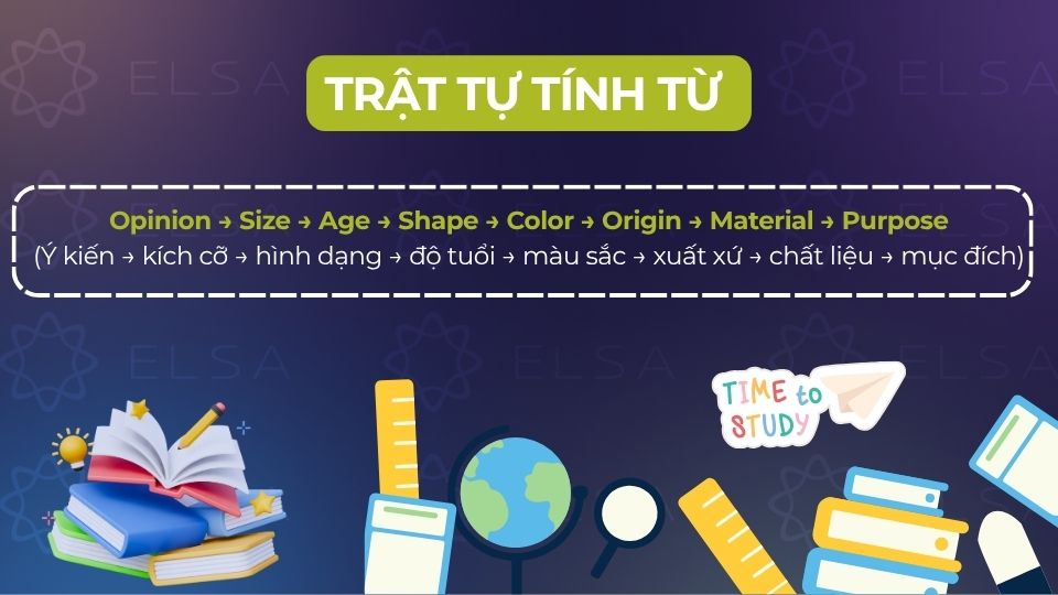 Trật tự tính từ là quy định thứ tự của tính từ (adjective) trong câu tiếng Anh Trật tự tính từ là quy định thứ tự của tính từ (adjective) trong câu tiếng Anh