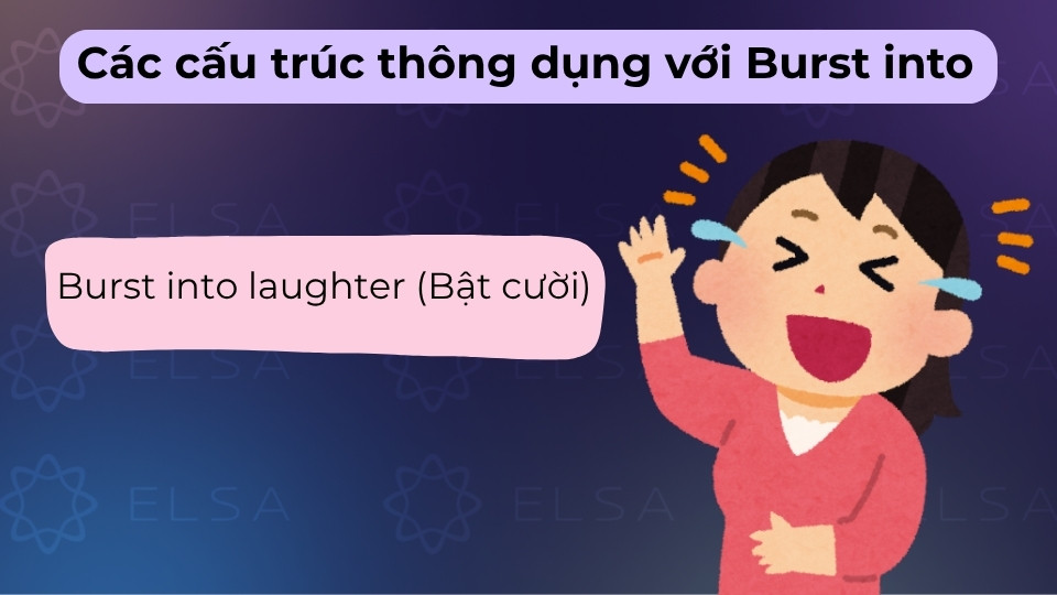 Cụm từ này diễn tả hành động đột ngột cười lớn vì một điều gì đó quá hài hước