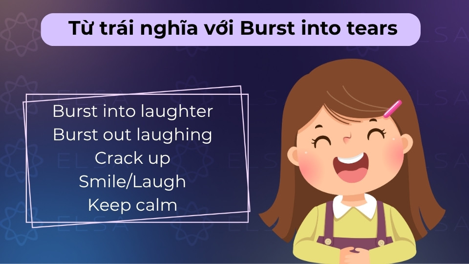 Gồm các từ như Burst into laughter, Keep calm hay Keep a straight face