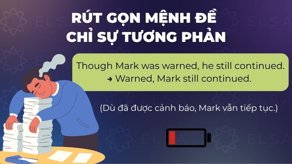 Câu ví dụ rút gọn mệnh đề trạng ngữ chỉ sự tương phản Câu ví dụ rút gọn mệnh đề trạng ngữ chỉ sự tương phản