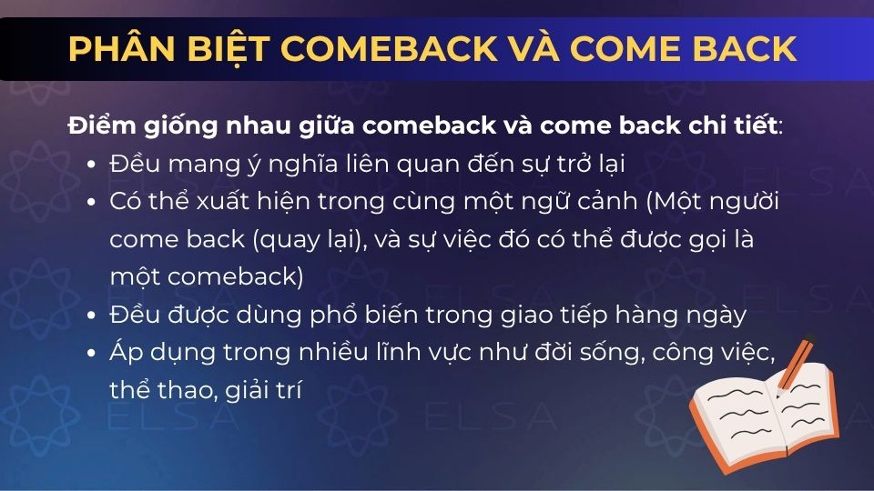 Điểm giống nhau giữa comeback và come back
