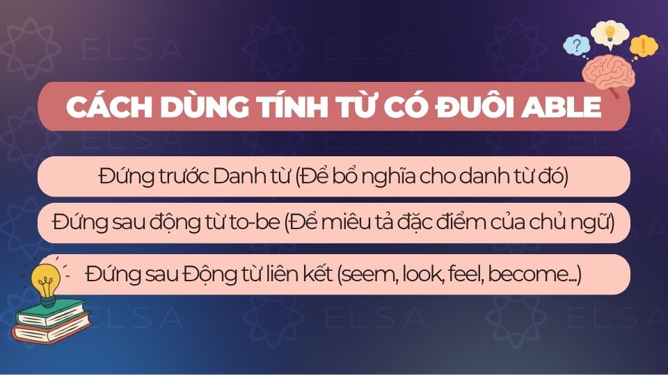 Cách dùng tính từ có đuôi able trong câu