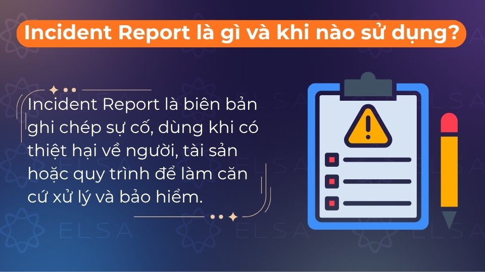 Báo cáo sự cố ghi lại thiệt hại hoặc tai nạn, dùng để làm bằng chứng bảo hiểm và xử lý Báo cáo sự cố ghi lại thiệt hại hoặc tai nạn, dùng để làm bằng chứng bảo hiểm và xử lý