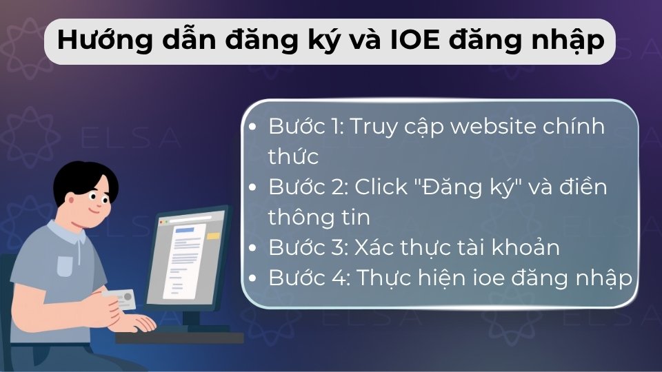 Truy cập ioe.vn, chọn Đăng ký, điền thông tin cá nhân và đăng nhập để bắt đầu thi Truy cập ioe.vn, chọn Đăng ký, điền thông tin cá nhân và đăng nhập để bắt đầu thi