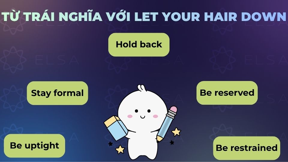 Một số từ trái nghĩa với let your hair down Một số từ trái nghĩa với let your hair down
