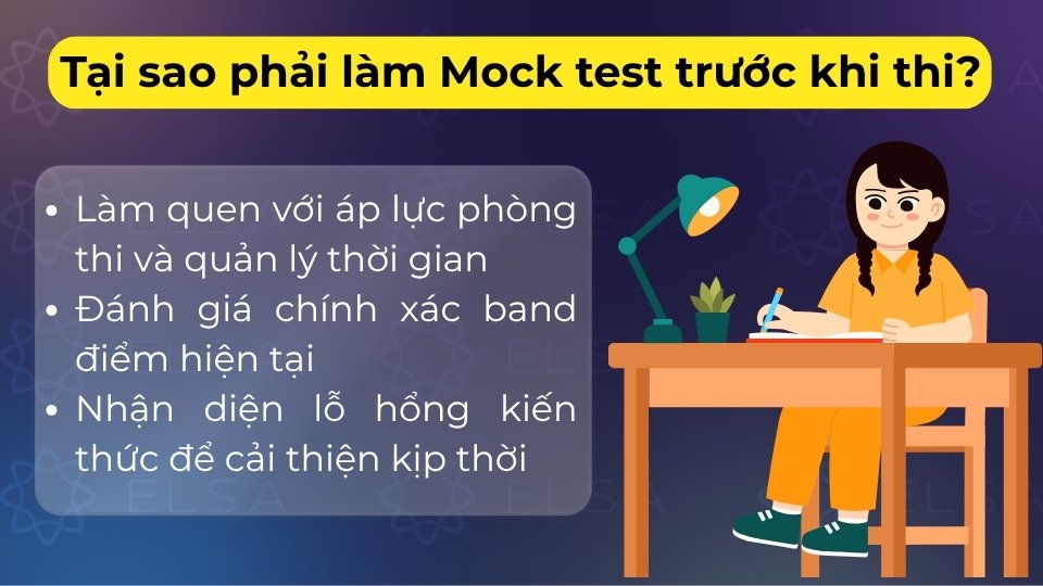 Làm Mock test giúp giảm áp lực phòng thi, quản lý thời gian và biết chính xác band điểm Làm Mock test giúp giảm áp lực phòng thi, quản lý thời gian và biết chính xác band điểm