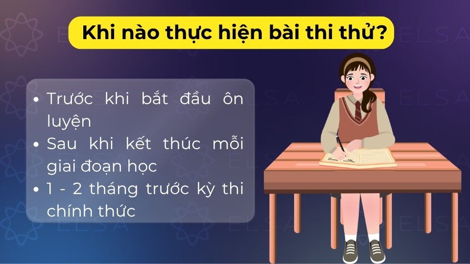 Thời điểm vàng là trước khi ôn luyện, sau mỗi giai đoạn học và 1 - 2 tháng trước khi thi Thời điểm vàng là trước khi ôn luyện, sau mỗi giai đoạn học và 1 - 2 tháng trước khi thi