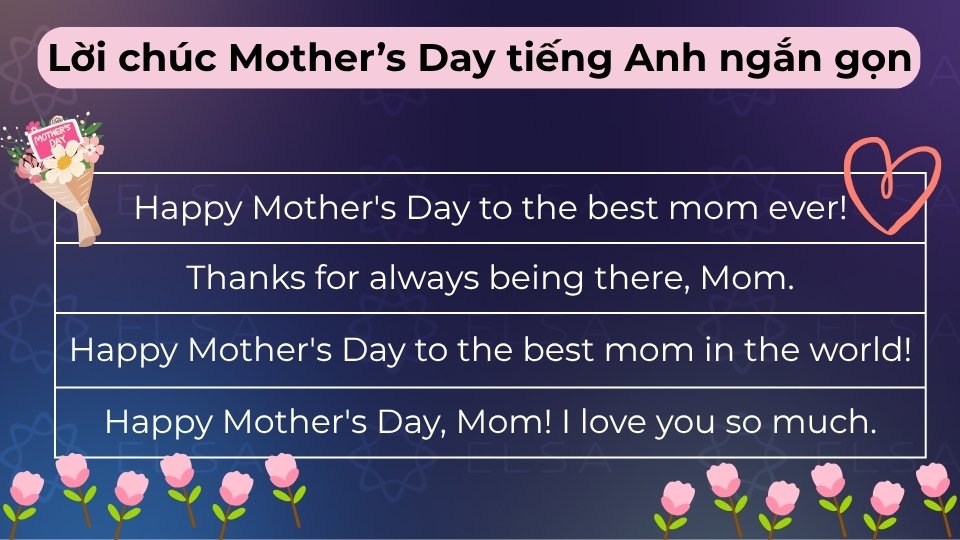 Những lời chúc Mother’s Day bằng tiếng Anh ngắn gọn Những lời chúc Mother’s Day bằng tiếng Anh ngắn gọn