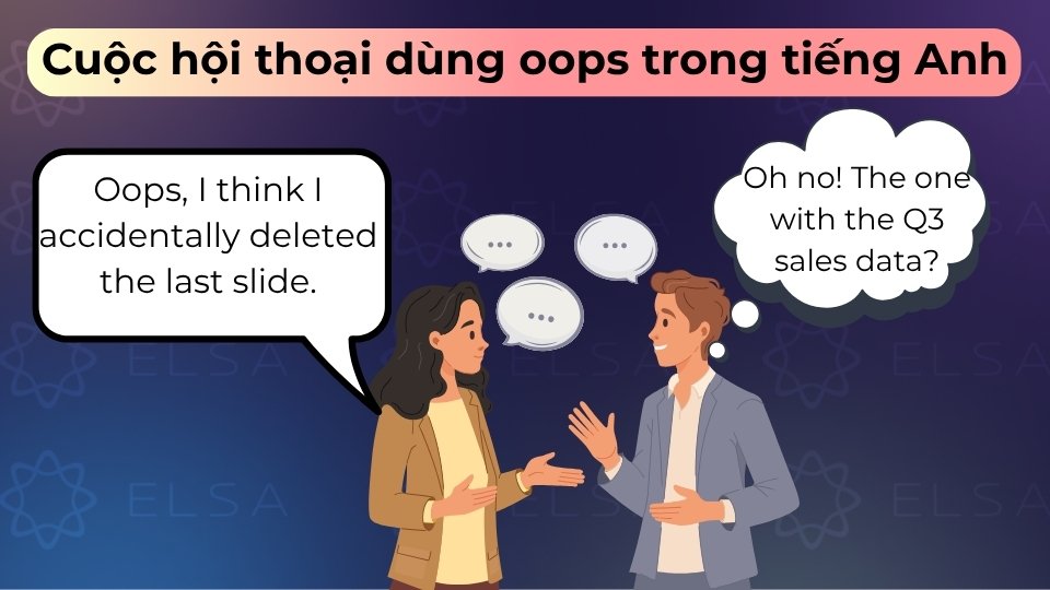 Mẫu hội thoại 1 xoay quanh tình huống hai đồng nghiệp xử lý sự cố xóa nhầm file khi làm việc