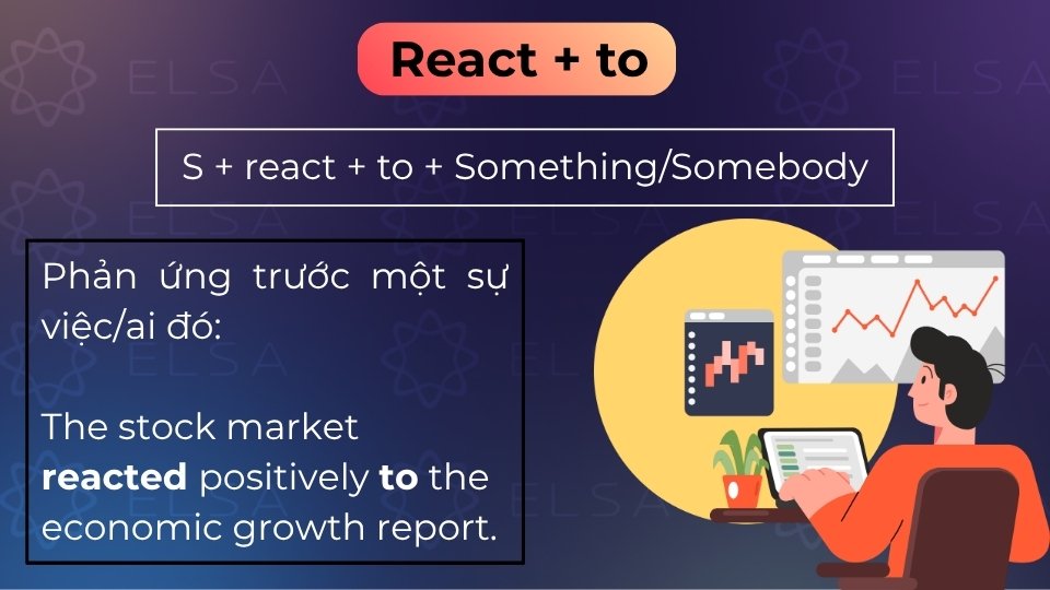 React + to dùng để chỉ hành động phản ứng, phản hồi trước một sự việc hoặc một ai đó