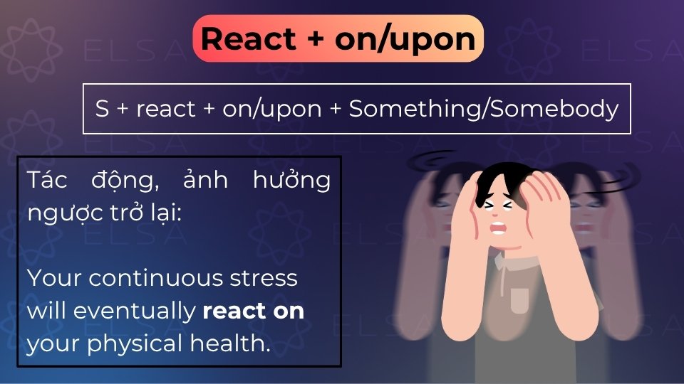 React + on/upon dùng để chỉ sự tác động hoặc ảnh hưởng ngược trở lại một đối tượng