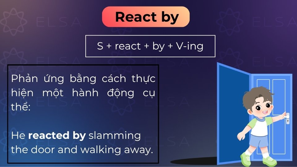React + by (+ V-ing) dùng để chỉ phương thức hoặc cách thức cụ thể để phản ứng lại
