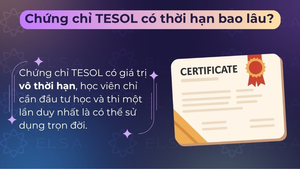 Chứng chỉ TESOL có giá trị vô thời hạn