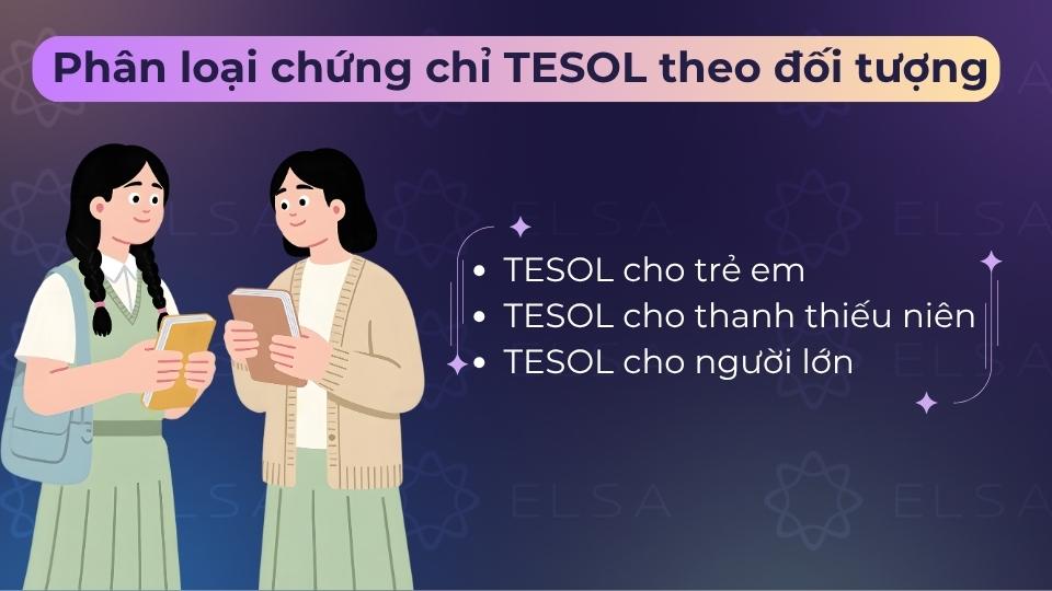 TESOL phân loại theo đối tượng giảng dạy chuyên biệt gồm: trẻ em, thanh thiếu niên và người lớn