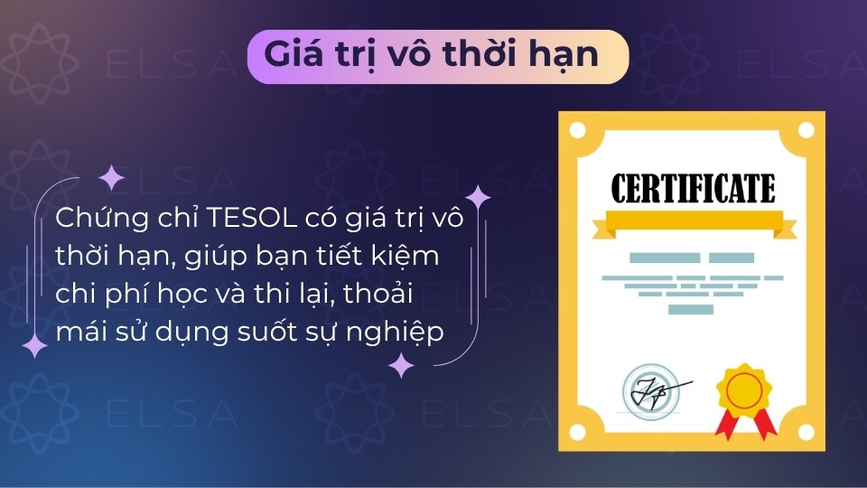 Bằng TESOL có giá trị vô thời hạn, giúp bạn tiết kiệm chi phí và sử dụng trọn đời