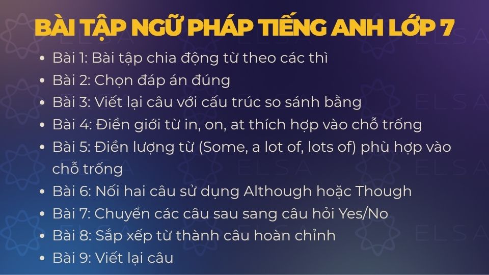 Bài tập ngữ pháp tiếng Anh lớp 7 Bài tập ngữ pháp tiếng Anh lớp 7