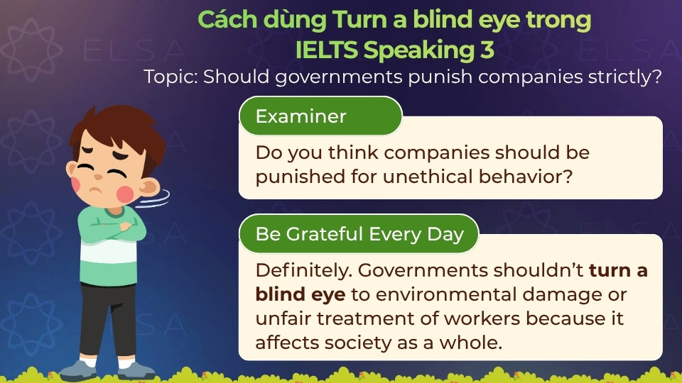 Cách dùng Turn a blind eye trong IELTS Speaking 2 Cách dùng Turn a blind eye trong IELTS Speaking 2