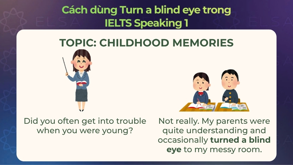 Cách dùng Turn a blind eye trong IELTS Speaking 1 Cách dùng Turn a blind eye trong IELTS Speaking 1