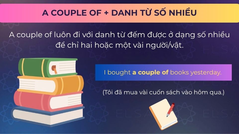 Câu ví dụ a couple of + danh từ số nhiều