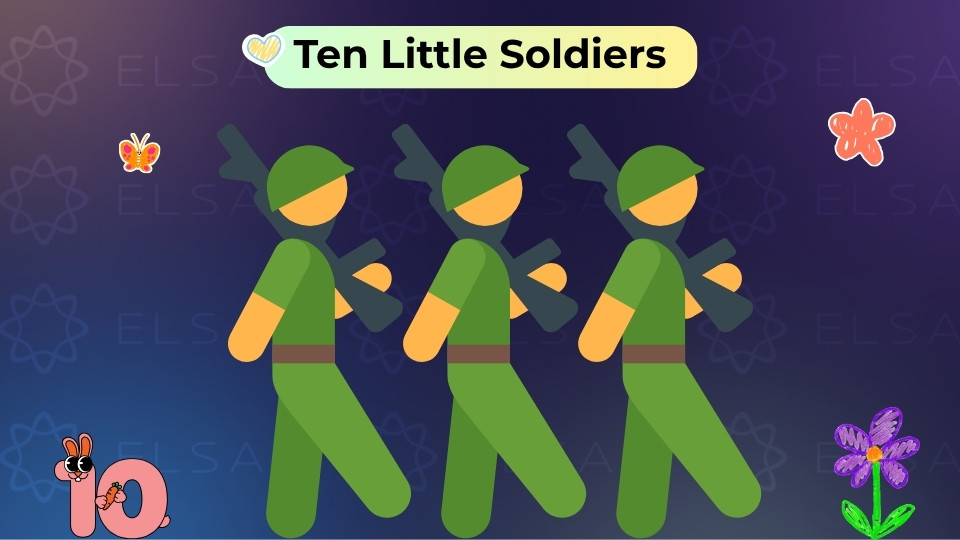 Ten Little Soldiers giúp bé học đếm số ngược từ 10 về 1 qua câu chuyện về các chú lính