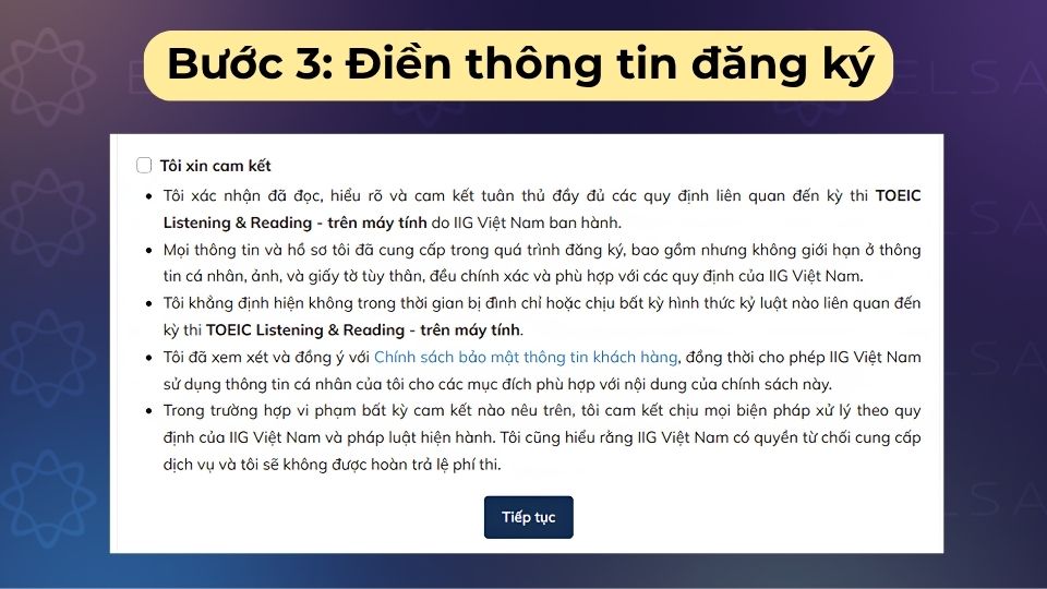Thí sinh cần đọc kỹ các nội dung và tích vào dòng chữ Tôi xin cam kết