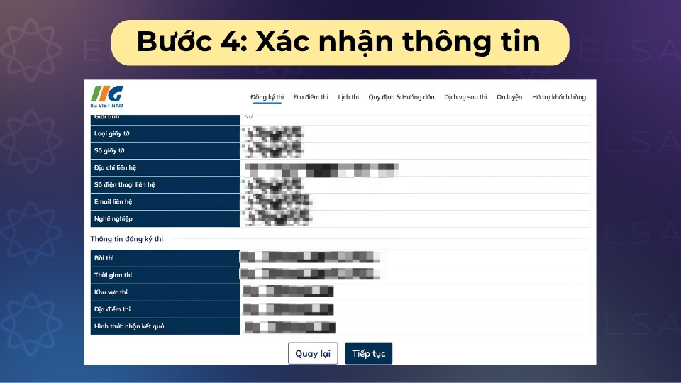 Rà soát kỹ toàn bộ dữ liệu đã nhập, sau đó nhấn Tiếp tục để chuyển sang bước thanh toán