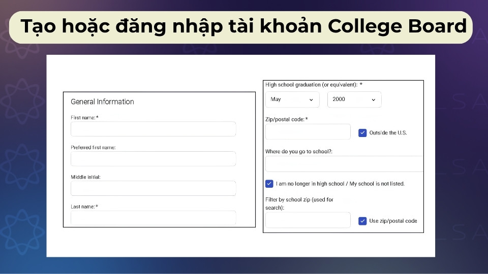 Tạo hoặc đăng nhập tài khoản College Board