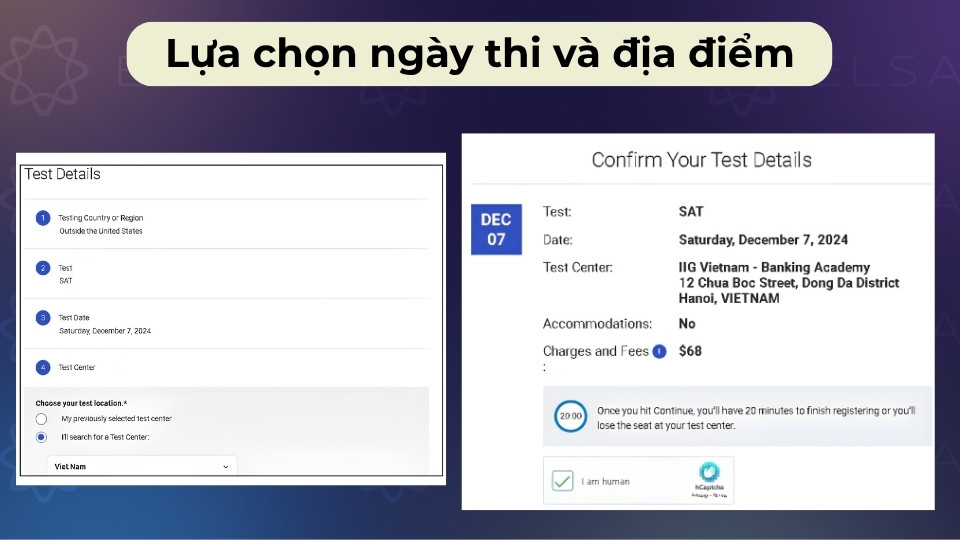 Lựa chọn ngày thi và địa điểm