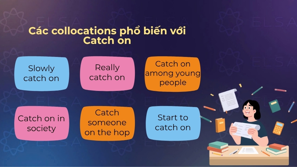 Một số collocations phổ biến đi cùng với catch on